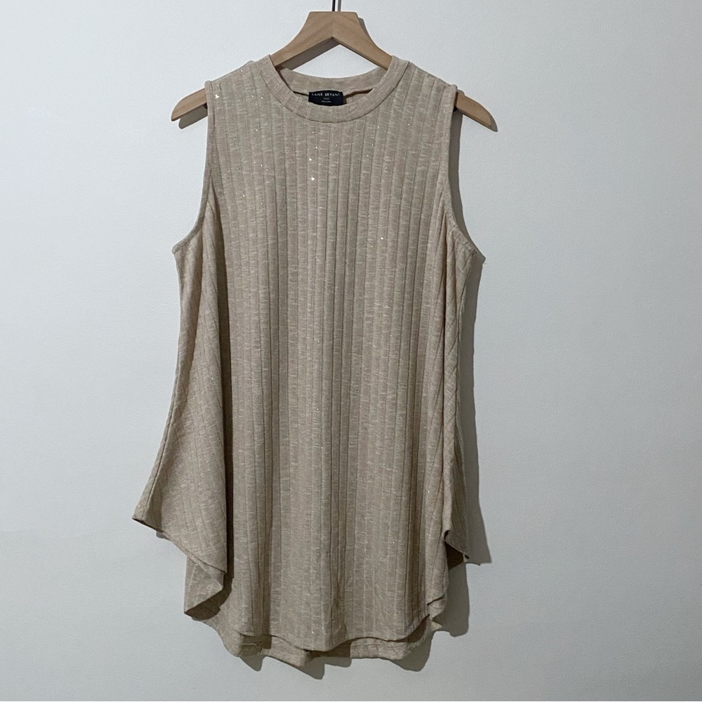 Lane Bryant Beige Glitter Shimmer Ribbed Swing Tank Top 14/16